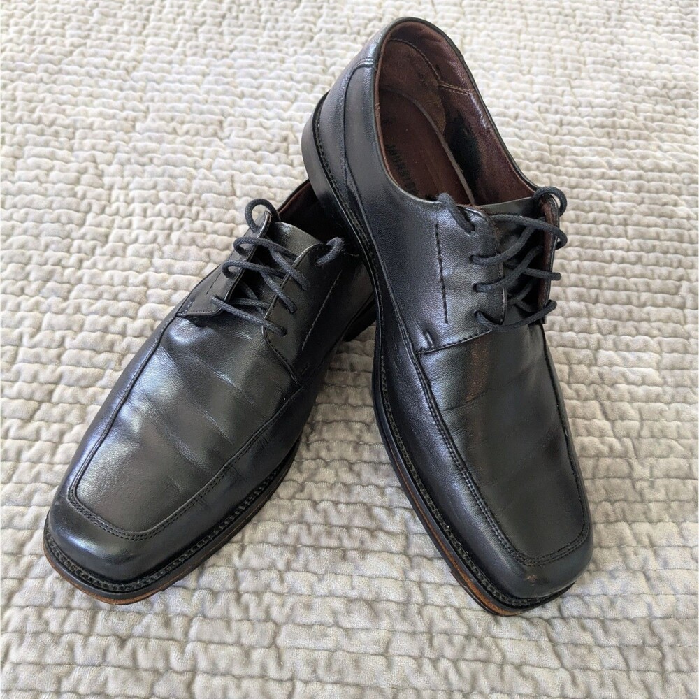 Johnston & Murphy Mens 7.5 M Black Leather Bicycle Toe Derby Dress Shoes Brazil